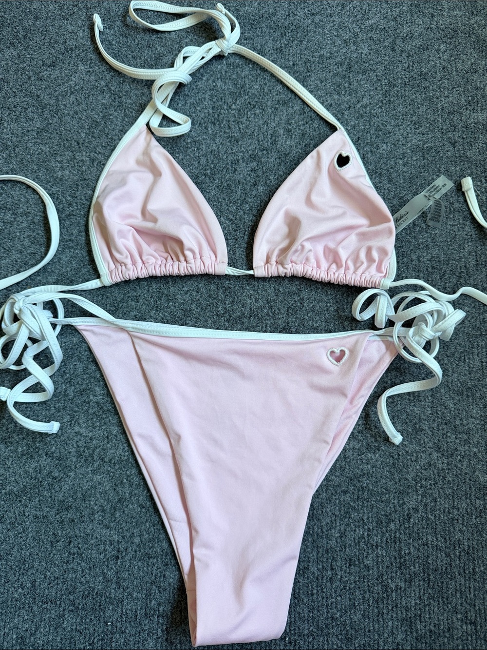 Victoria's Secret Light Pink Triangle Bikini with White Trim